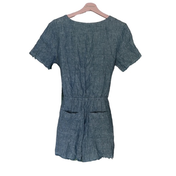 Anthropologie Sanctuary Montana Blue Linen Front Wrap Tie Waist Romper - M - Picture 7 of 12